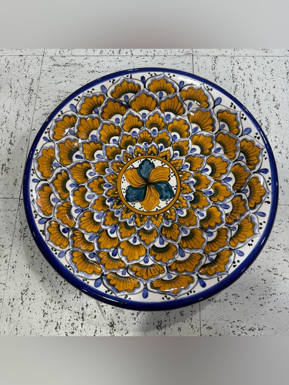 Deruta Italian Pottery Geo Peacock Feathers Large Platter 15in